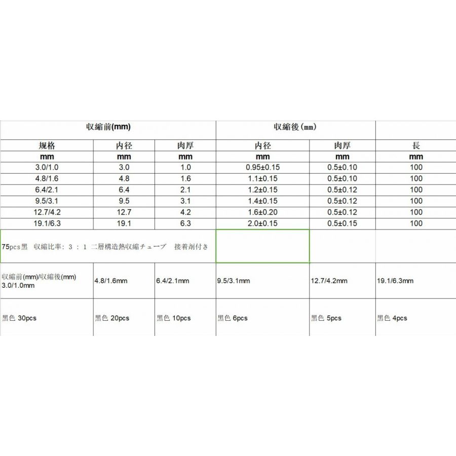 【楽天市場】TaiSeiDC 熱収縮チューブ 収縮比3:1 二層構造 接着剤 ...