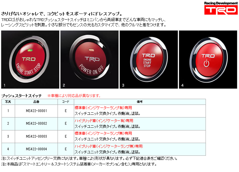 楽天市場 Trd プッシュスタートスイッチ トヨタ Saiなどにお勧め 品番 Ms422 ティーアールディー製プッシュスタートボタン 宅配タイヤ太郎