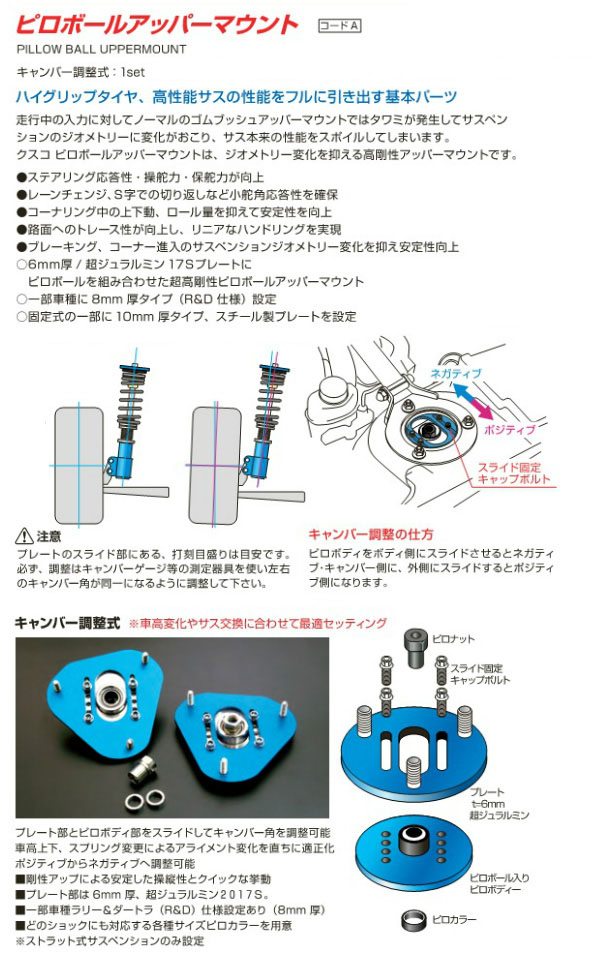 楽天市場 クスコ Cusco ダイハツ Max 等にお勧め 調整式ピロボールアッパーマウント フロント用 型式等 L950s 品番 766 410 A 宅配タイヤ太郎