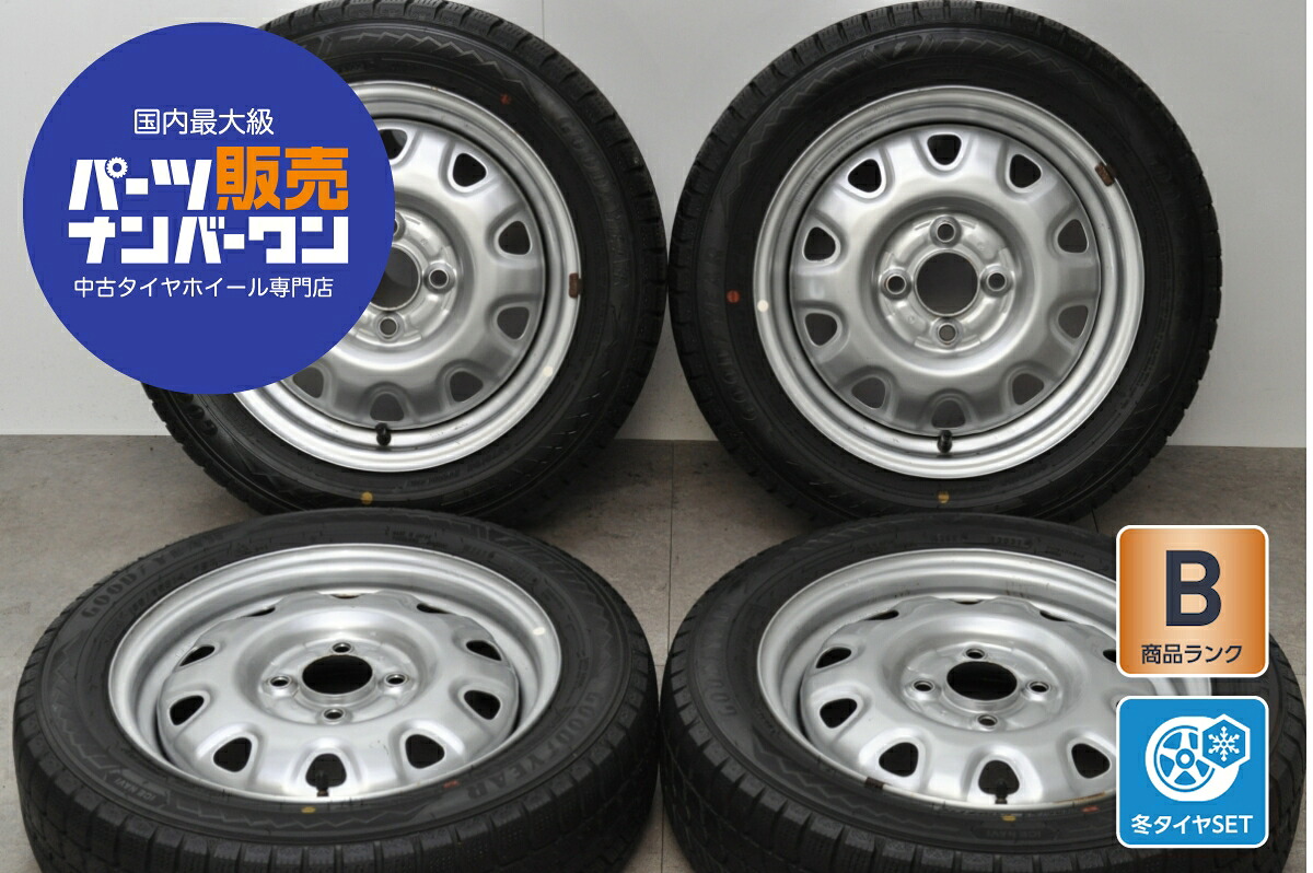 中古 トピー スタッドレスタイヤホイールセット 4本セット 14インチ 4.5J×14+53 PCD 100 155/65R14 75Q【 グッドイヤー 製 スタッドレスタイヤ付き】