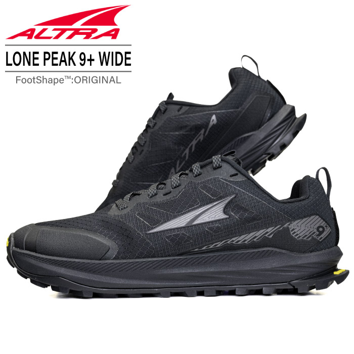 ALTRA アルトラ トレイル ランニングシューズ メンズ LONE PEAK 9+ WIDE ローンピーク 9+ ワイド ブラック 登山 ハイキング AL0A85SN-000｜太陽スポーツ Trip店