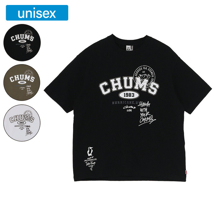 CHUMS チャムス 半袖 守矢努チャムスカレッジTシャツ ユニセックス オーバーサイズ アウトドア キャンプ カジュアル CH01-2793