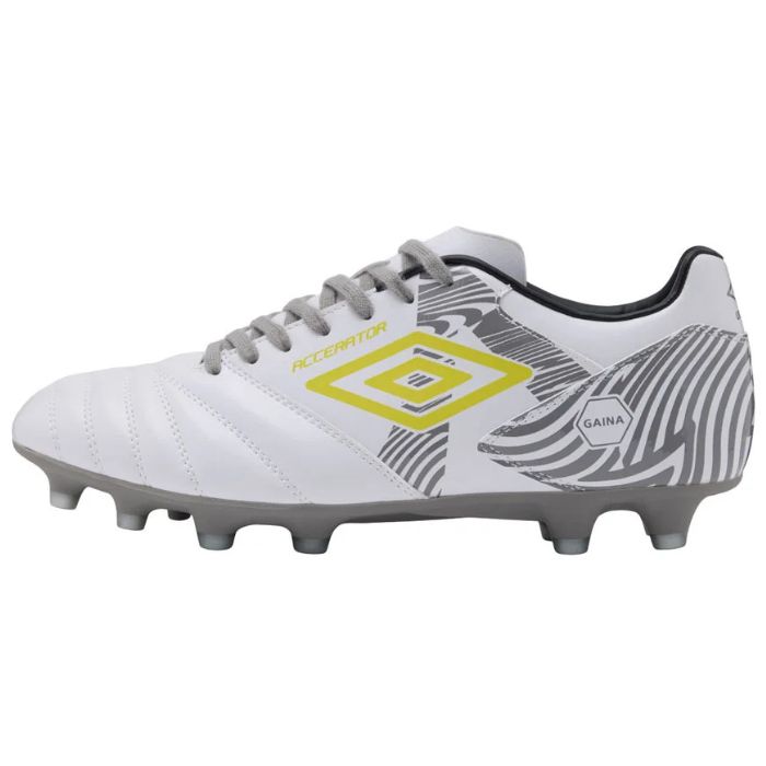 umbro アンブロ サッカースパイク アクセレイタ- +GAINA HG ガイナ メンズ ホワイト/イエロー/グレー フットサル フットボール UF6SCSB2M