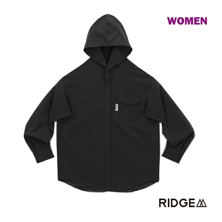RIDGE MOUNTAIN GEAR リッジマウンテンギア Women\u0027s Hooded Long Sleeve Shirt 2026 Solid Black フーデッド ロング衣袂 プルオーバー 2026 ソリッドブラック ウィメンズモデル 長袖プルオーバー
