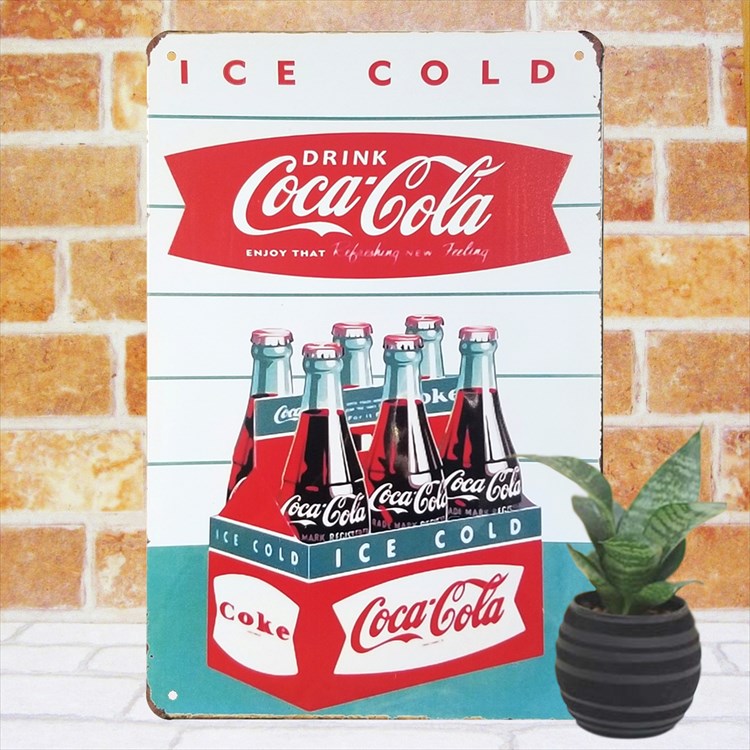 大 ICE COLD Coca Cola  凸凹ブリキ看板