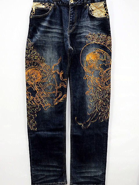 楽天市場】絡繰魂 カラクリ魂 和柄デニムパンツ 龍3連刺繍 KARAKURI