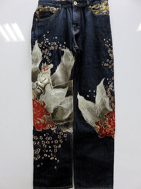 絡繰魂　和柄　デニムパンツ 流水ジャガードに桜金魚刺繍　カラクリ魂 楽天市場】絡繰魂 和柄 デニムパンツ 流水ジャガードに桜金魚刺繍