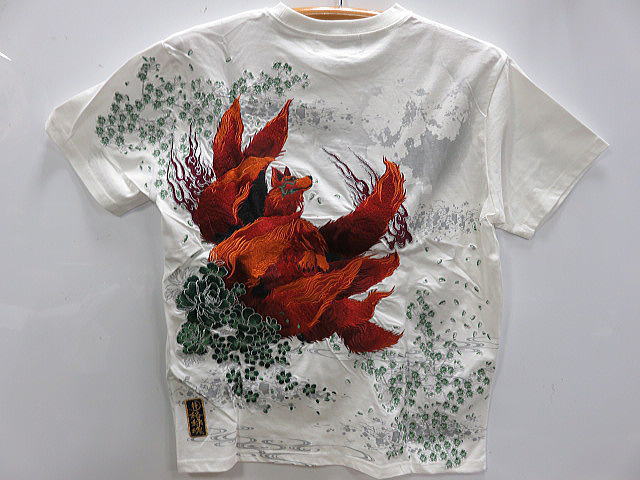 絡繰魂 粋 和柄 半袖Tシャツ 極・九尾の狐刺繍 カラクリ魂|takafuku 1915 店
