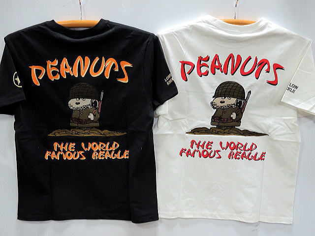 Tシャツ カットソー 激安な Lowblow Knuckle X Peanuts ミリタリー半袖tシャツ スヌーピー ローブローナックル