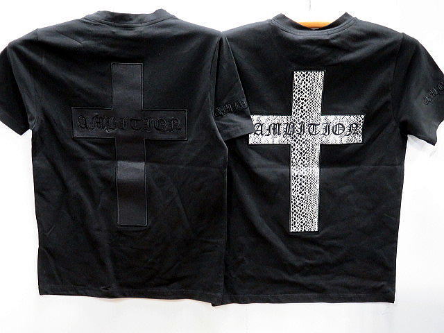 大きいサイズ Be Ambition 半袖Tシャツ パイソン柄クロス&ロゴ刺繍 ビーアンビション