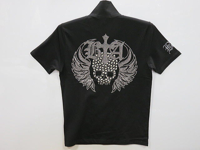 大きいサイズ　Be Ambition 半袖Tシャツ ジップアップ　スカル＆ウイングストーン　ビーアンビション