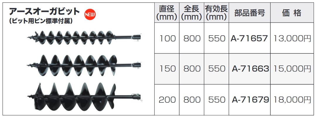 市場 アースオーガビット A-71663 全長800mm φ150mm マキタ