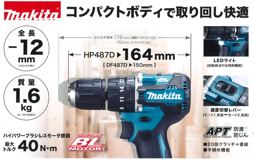 愛用 マキタ makita DF487DRGX 充電式ドライバドリル 青 18V 6.0Ah tdh