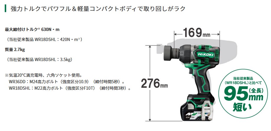 HiKOKI(ハイコーキ) WR36DD(2XPS) 充電式インパクトレンチ 36V 630N・m