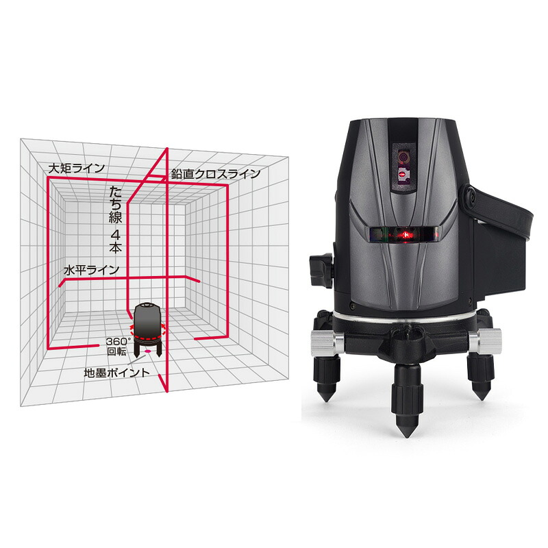 山真製鋸(YAMASHIN）4方向大矩照射 自動追尾 レッドレーザー墨出し器 RV-06-J 本体+受光器