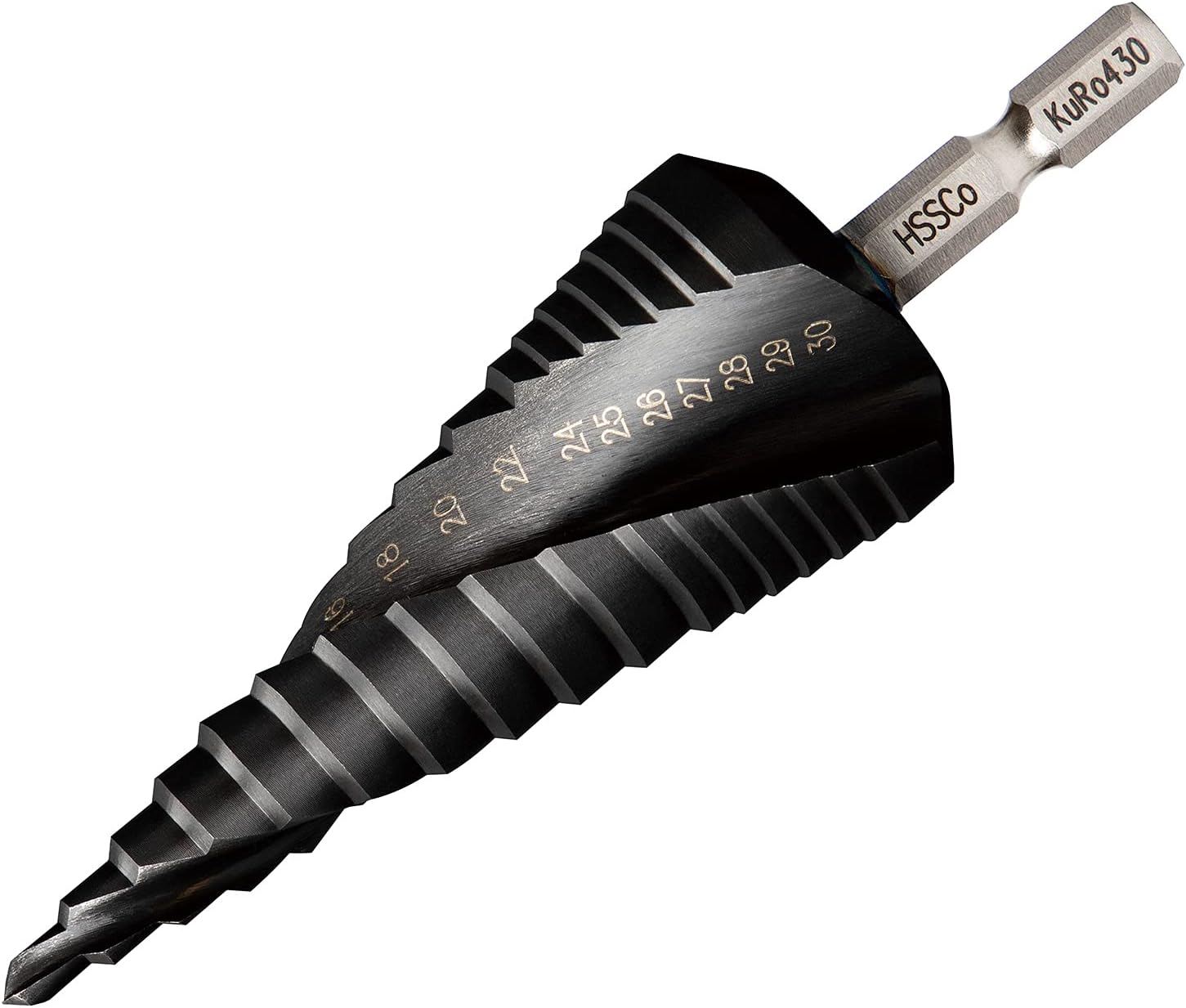 ウイニングボアー KURO-430 クロステップドリル φ4～30mm 六角軸 スパイラル切削 HSS-Co TiNコート 多段穴あけ対応