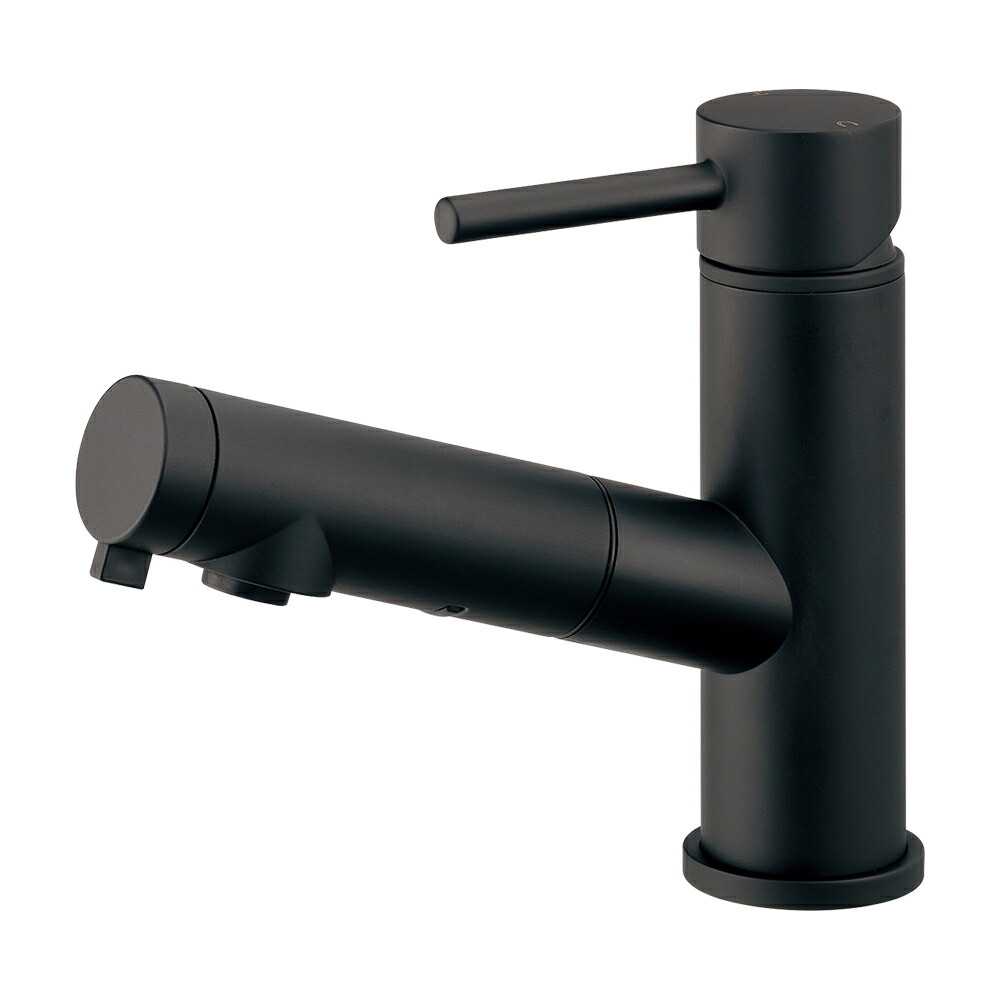 カクダイ 水栓金具 184-030A-MD シングルレバー引出し混合栓 マットブラック 取付穴径35-38mm 厚5-35mm