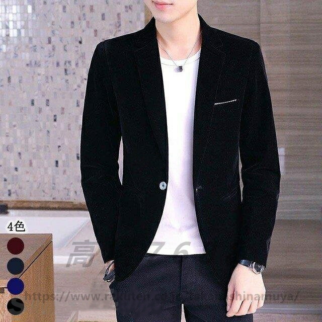 楽天市場】黒 テーラードジャケット メンズ ベロア ベルベット