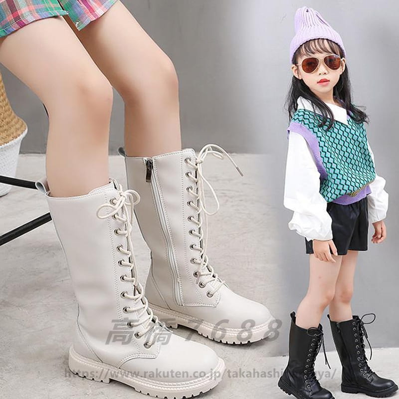 女の子 編み上げ ブーツ ファスナー付き 黒 ダンスシューズ ヒップホップ ジャズダンス 白 ミドル丈 ロングブーツ 黒 ダンス靴 ローヒール ラウンドトゥ カナヲ コスプレ アイドル 靴 ラブライブ キッズ HIPHOP JAZZ イベント画像