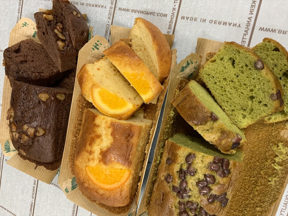 [送料無料]お値打ちおいしいパウンドケーキ！３本セット！オレンジ、チョコ、抹茶