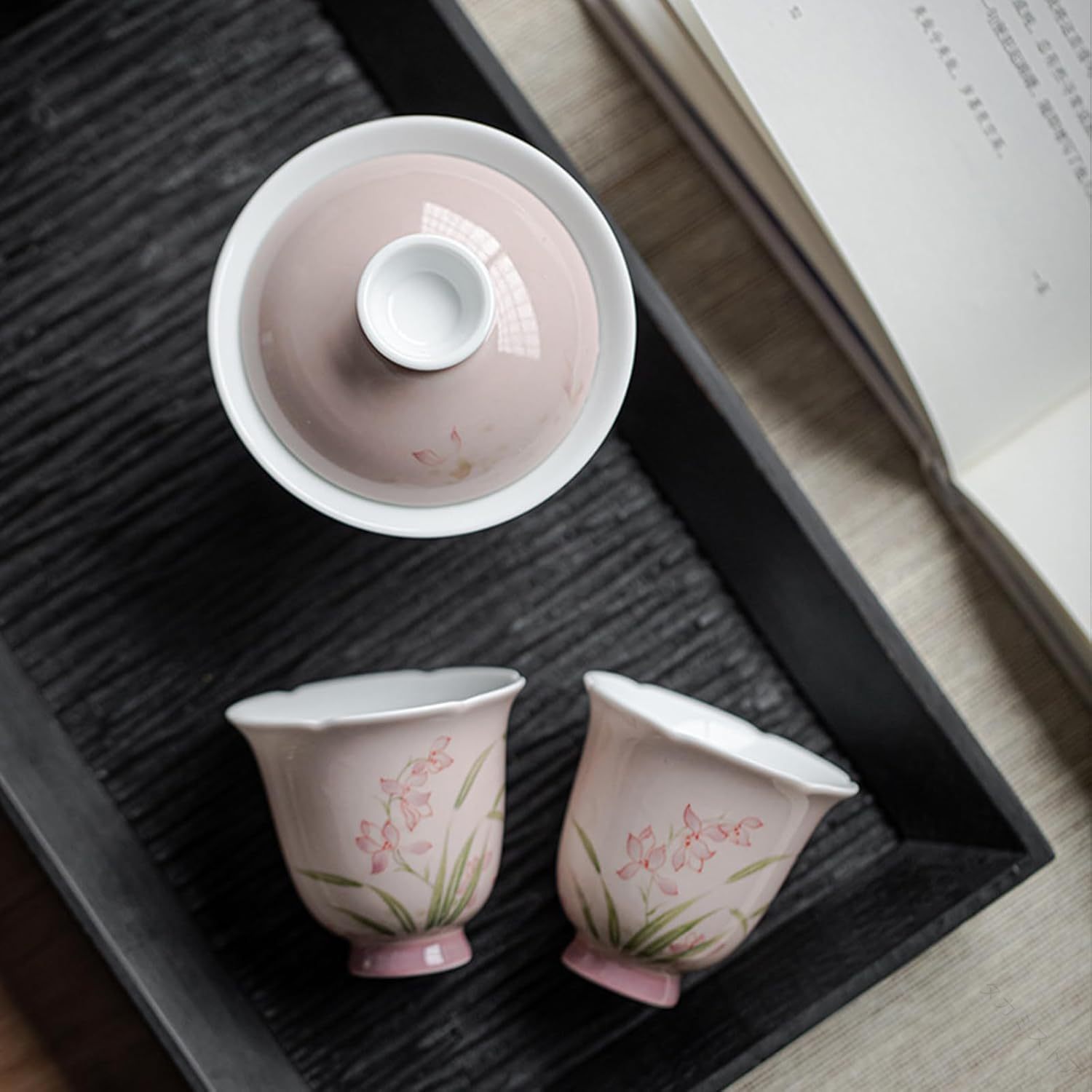 中国茶器セット 蓋付茶碗 品茗杯 シンビジウム 手描き 釉下彩 ティーカップ 茶道具 手作り 茶器 茶杯 景徳鎮セラミックス 陶器 セット 茶器セット 茶具 茶器用品 急須 茶器セット 蓋付き|タカミストア