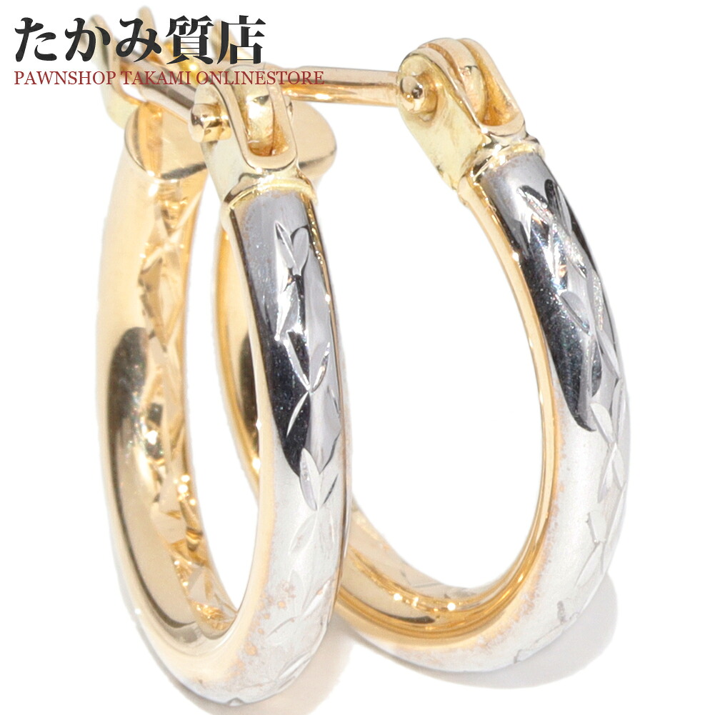 ピアス K18YG K18WG フープピアス