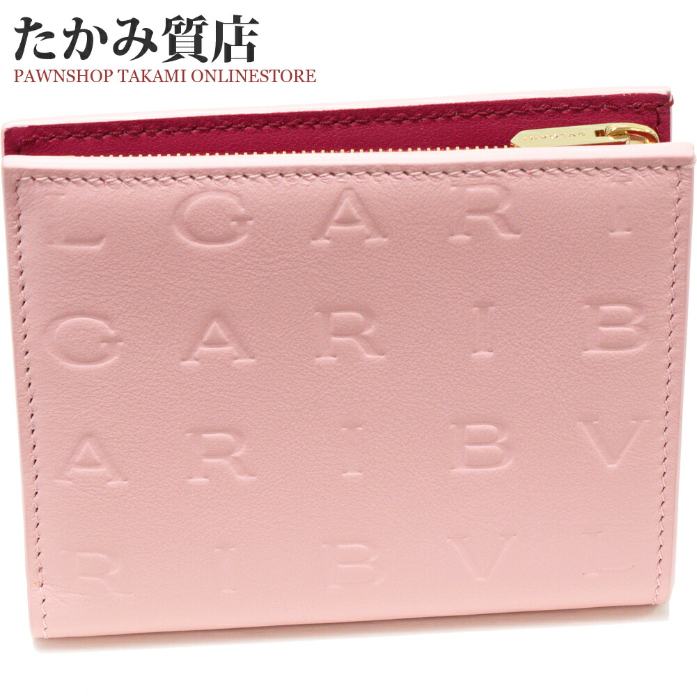 ブルガリ 二つ折り財布(小銭入れあり) インフィニトゥム ロゴマニア コンパクトウォレット カーフ ピンクxマゼンダ