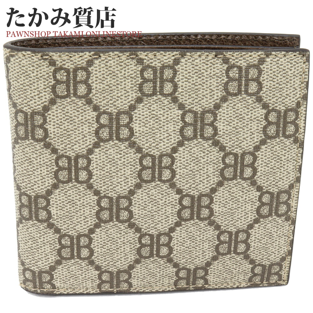 グッチ 二つ折り紙入れ(御釣り入れあり) ザ・ハッカープロジェクトコンパクトウォレット PVC帆布 ベージュ グッチxバレンシアガコラボ押さえる 680403