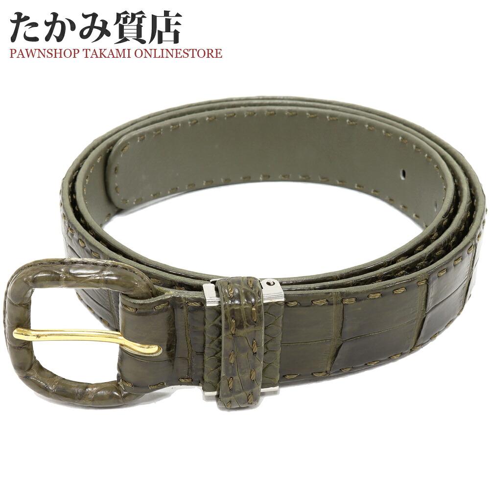 タケオニシダ ベルト マット加工クロコダイル 肚ワニ カーキ GPピンバックル|たかみ質店店