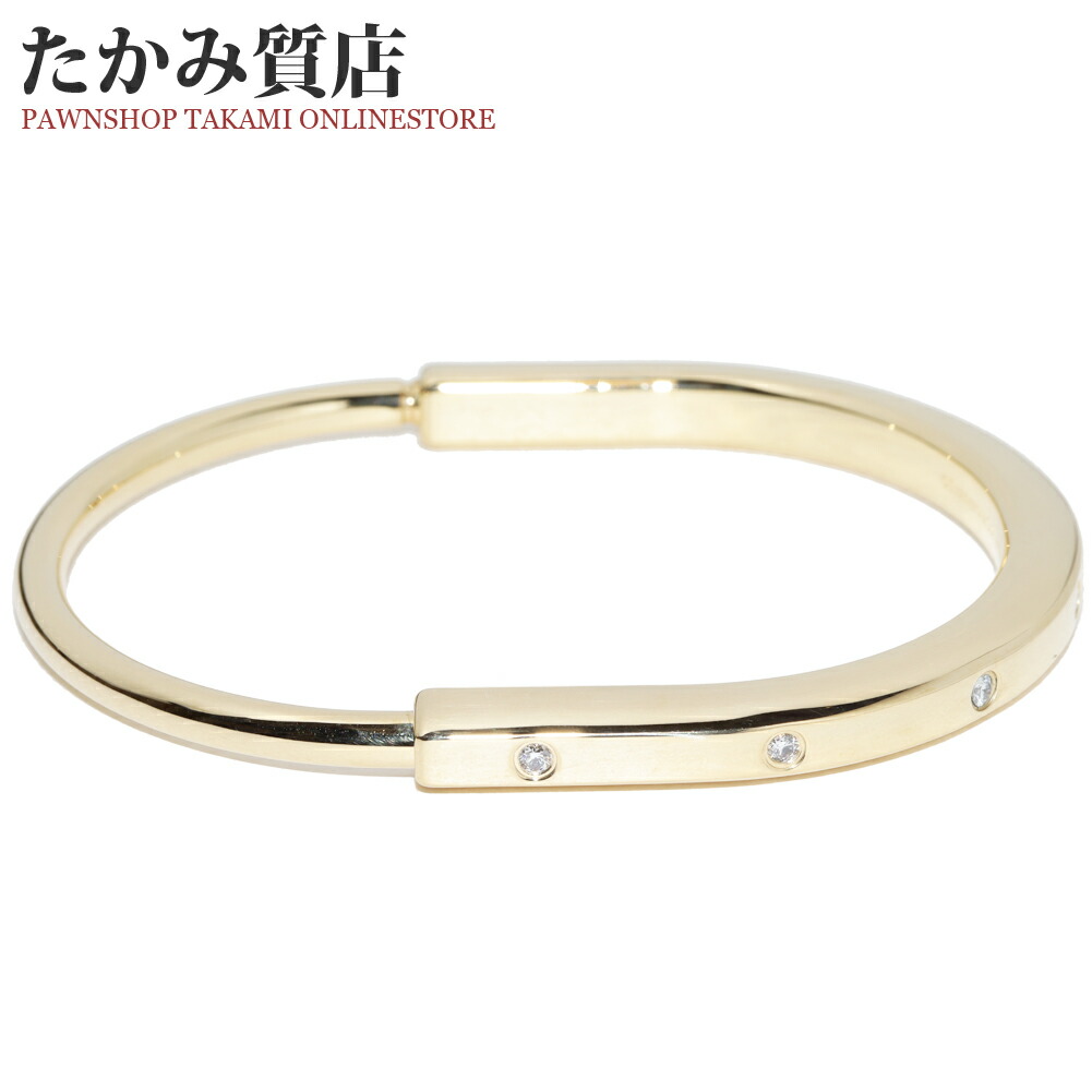 安心鑑定 大幅最終値下 ティファニーブレスレット ボウリボン 5Pダイヤ k18 ボウ カフ リボン バングル ブレスレット K18YG/ダイヤ