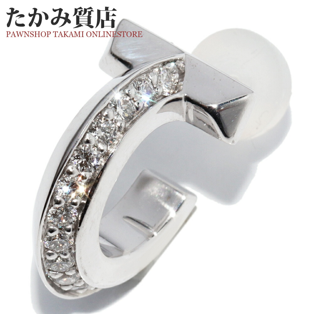 ティファニー ピアス K18WG ダイヤ0.20ct Tワン フープピアス 片方のみ