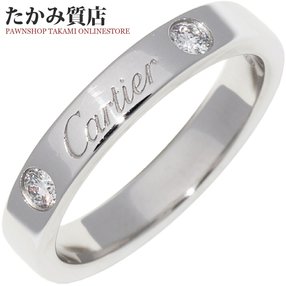 カルティエ 指輪 Pt950 ダイヤ2P(0.07ct) Cドゥカルティエリング エングレーブドリング 幅3ミリ B40778 #47(約6.5号)