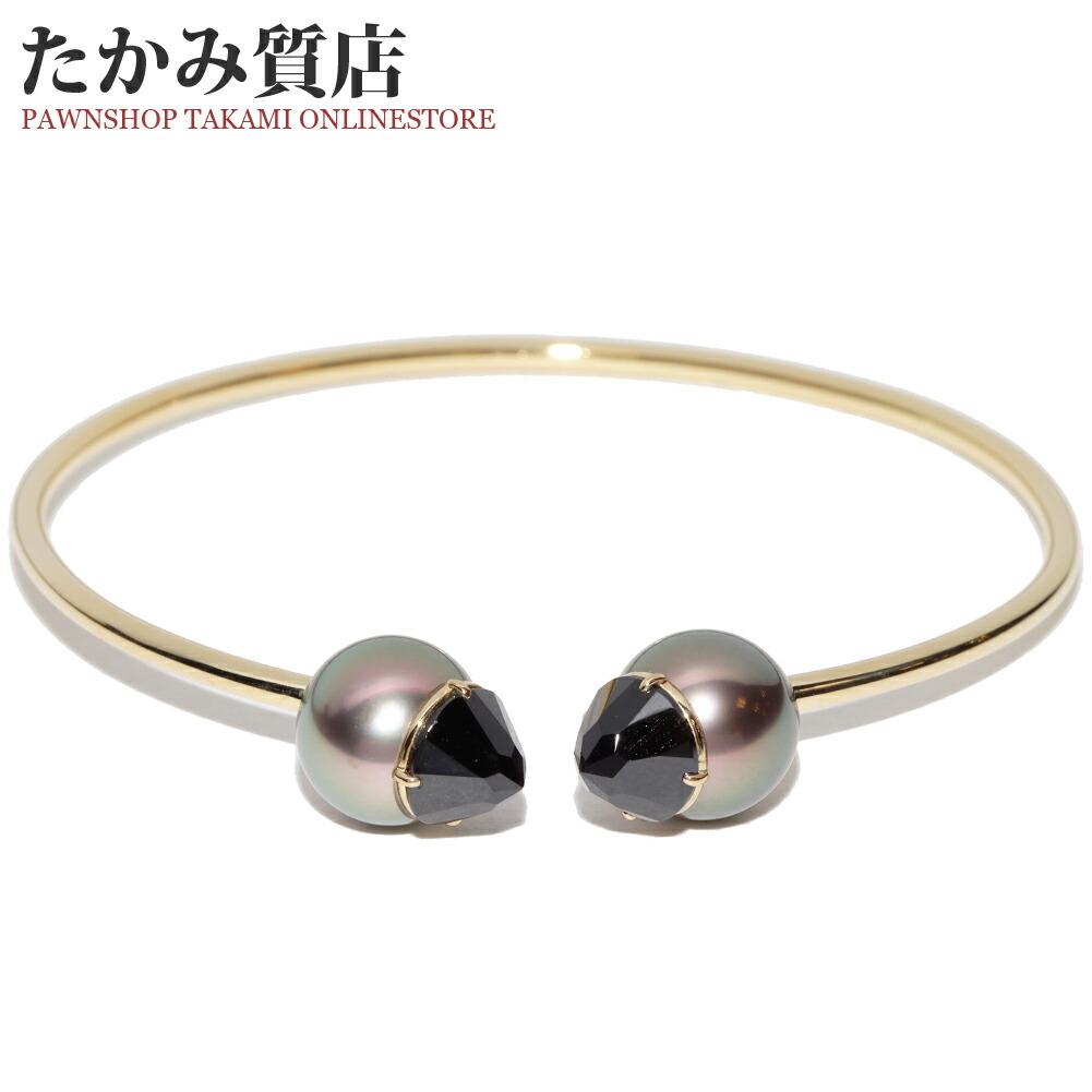 タサキ ブレスレット バングル K18YG ブラックスピネル2P セミブラックパール2P リファインド リベリオン｜たかみ質店店