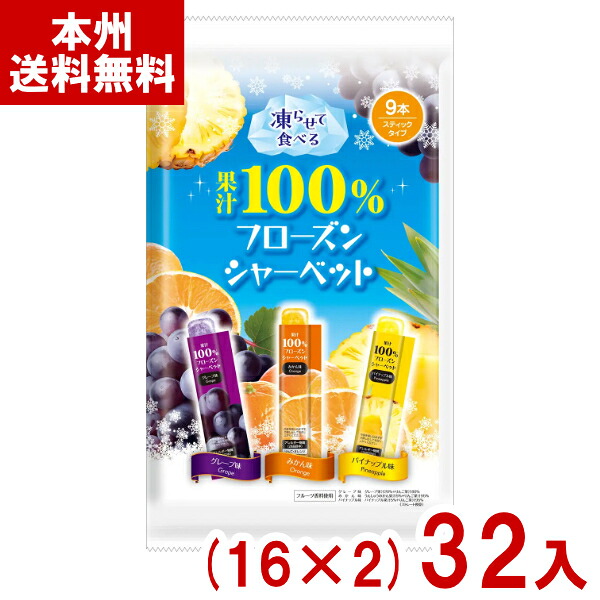 リボン 9本 果汁100％フローズンシャーベット (16×2)32入 (フルーツ デザート 景品) (2ケース販売)(Y12) (最短賞味期限2026.12月末) (本州送料無料)