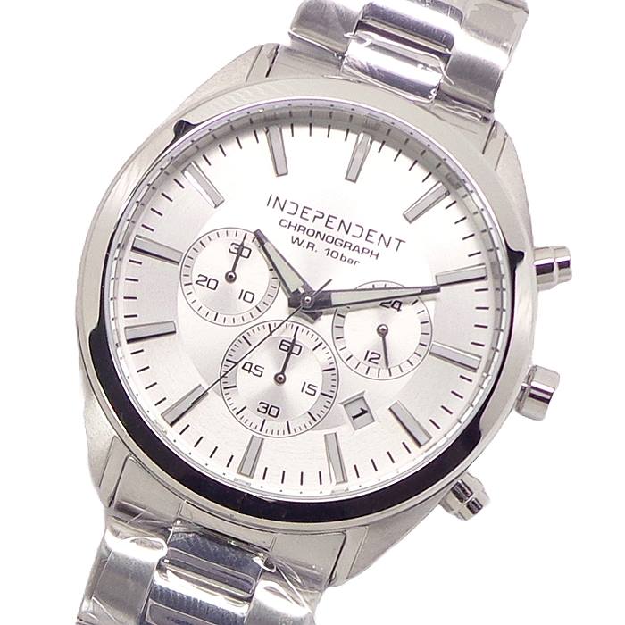 シチズン メンズ 腕時計 CITIZEN インディペンデント INDEPENDENT BR1-412-11 シルバー クロノグラフ 日付 カレンダー Date 24時間計 10BAR 10気圧防水 蓄光針 オールステンレス 無垢バンド シンプル スタイリッシュ｜たからばこ　店