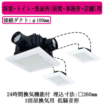 三菱電機 VD-15ZFFLC14 ダクト用換気扇 天井埋込形 サニタリー用 低騒音形 24時間換気機能付 3部屋換気用 浴室・トイレ・洗面所(居間・事務所・店舗)用