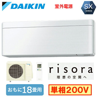 ダイキン S566ATSV (おもに18畳用) ルームエアコン SXシリーズ risora 2026年モデル 水内部クリーン機能付 標準パネルタイプ 単相200V 室外電源 住宅設備用 取付工事費別途