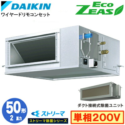 ダイキン SZRJM50CV ストリーマ除菌シリーズ(2馬力 単相200V ワイヤード) 業務用エアコン 天井埋込ダクト形 ＜高静圧＞タイプ シングル50形 EcoZEAS 取付工事費別途
