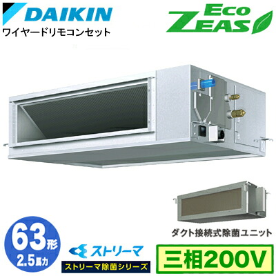 ダイキン SZRJM63CT ストリーマ除菌シリーズ(2.5馬力 三相200V ワイヤード) 業務用エアコン 天井埋込ダクト形 ＜高静圧＞タイプ シングル63形 EcoZEAS 取付工事費別途