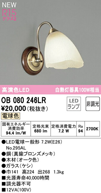 オーデリック OB080246LR LED鉤括弧点火装置 高温発光灯物の具100W好いかげんに R15高演色 位置付け2 白熱電球色 非調光 点火装置物の具 壁後ばらい かざり付ける点火装置