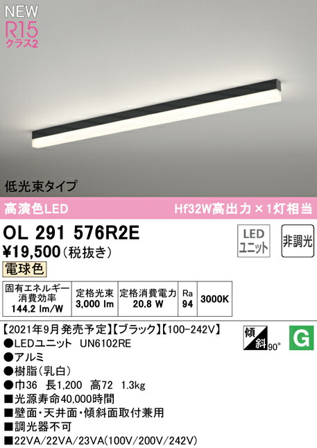 オーデリック OL291576R2E LEDベースライト SOLID LINE SLIM R15高演色 クラス2 直付型 1200mm 低光束タイプ 電球色 非調光 Hf32W高出力×1灯相当 照明器具 壁面・天井面・床面取付兼用