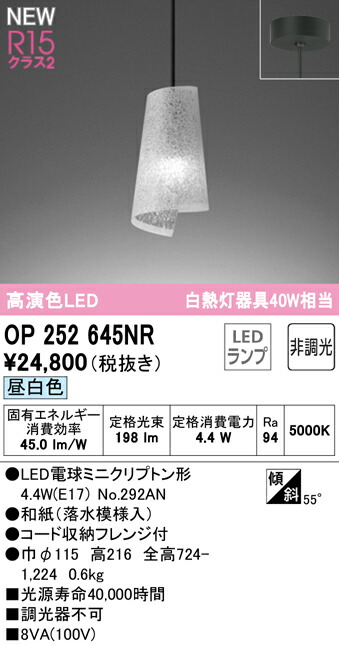 お洒落 オーデリック OP252645NR LED和風ペンダントライト 木漏れ日 白熱灯器具40W相当 フレンジタイプ R15