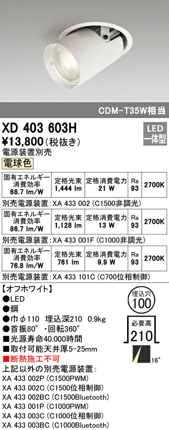 【楽天市場】オーデリック XD403603H LEDダウンスポットライト 本体 PLUGGEDシリーズ COBタイプ レンズ制御 16°ナロー