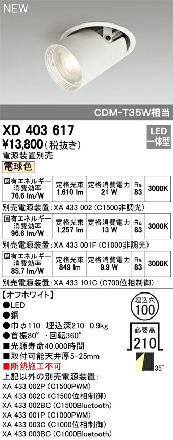 【楽天市場】オーデリック XD403617 LEDダウンスポットライト 本体 PLUGGEDシリーズ COBタイプ レンズ制御 35°ワイド