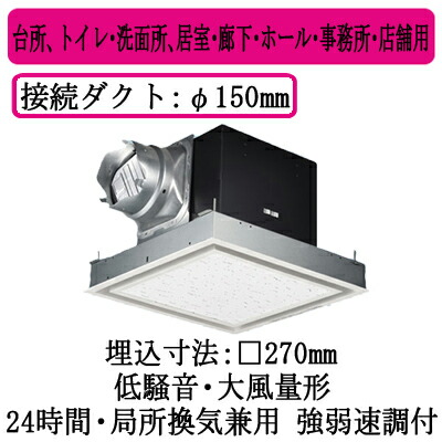 パナソニック XFY-27BK7/26 天井埋込形換気扇 ルーバー組合せ品番 大風量形 台所 トイレ 洗面所 居室 廊下 ホール 事務所 店舗用 低騒音形