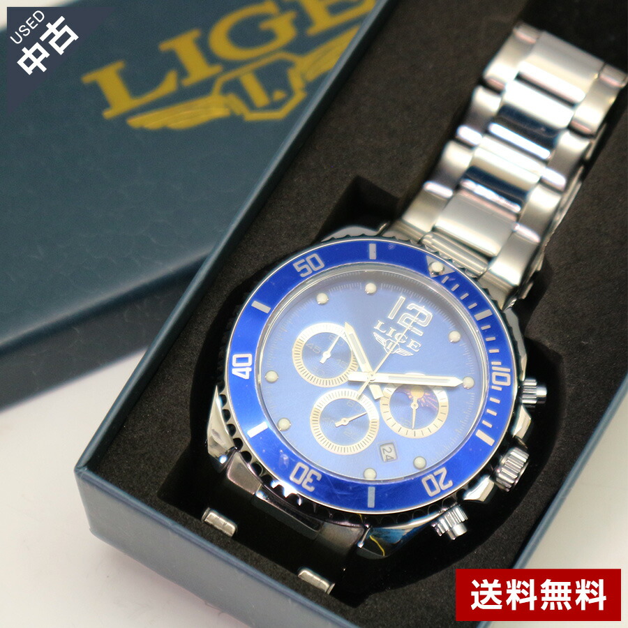 【電池交換済】バーバリー 腕時計 ブルー文字盤　クロノグラフ　メンズ　ステンレス 電池交換済】バーバリー 腕時計 ブルー文字盤 クロノグラフ