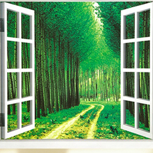 楽天市場 送料無料 ウォールステッカー窓 森林の風景 鮮やかな緑と花
