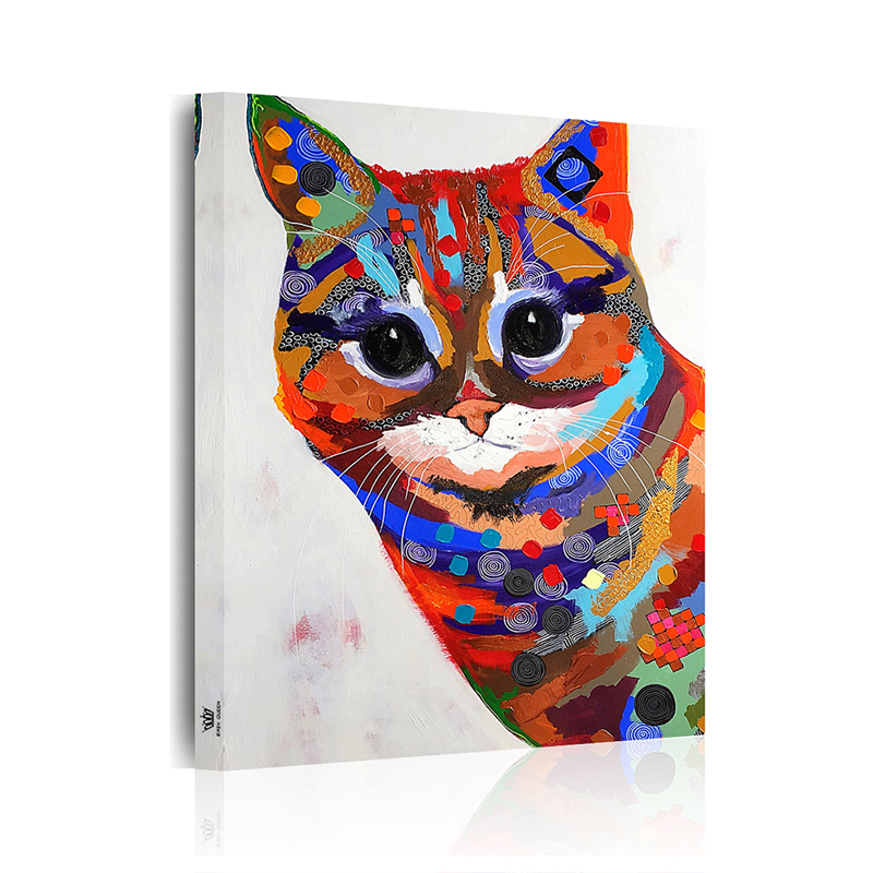 市場 油絵風 ネコ アートパネル カラフル ファブリックパネル 猫の愛嬌 まるでペイント キャンバス絵画 動物画 ポスター