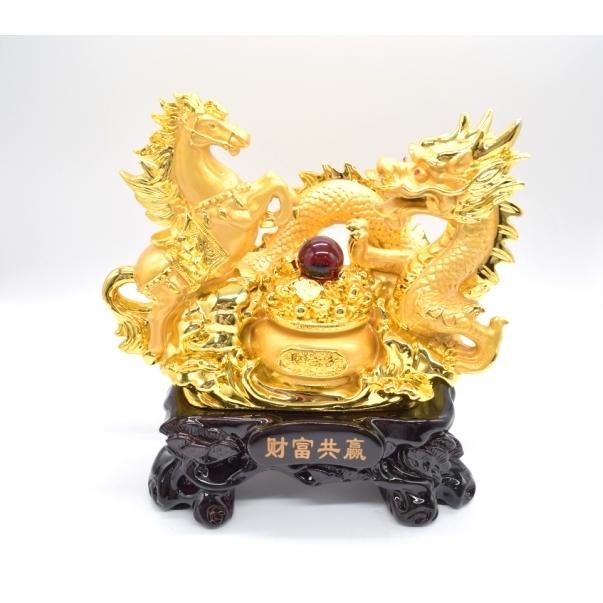 龍 馬 金色 聚宝盆 樹脂製置物 風水インテリア 台座付き うまくいく 成功｜TAKARAMONSTER
