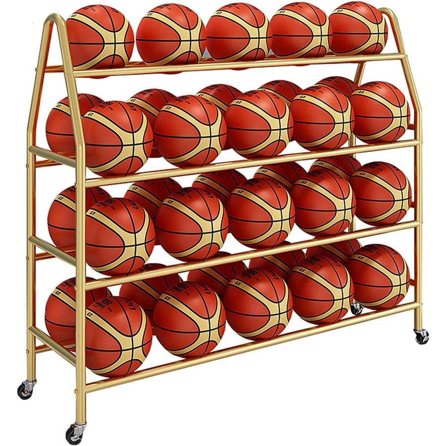 ボール整理カゴ ボールホルダー オーガナイザー ホイール付き 頑丈なアイアンスポーツボールラック Ball Organizer 学校 保育園 体育館